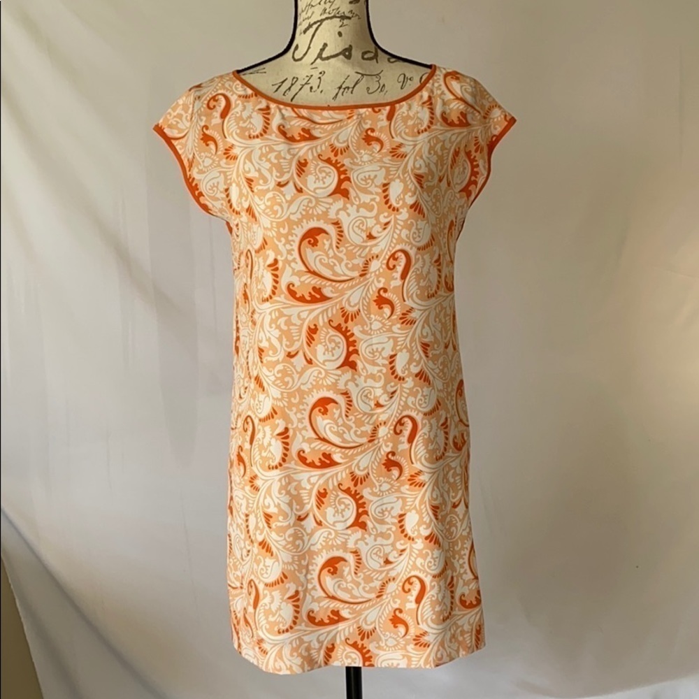 𝅺club Monaco Sz XS 100% Silk Peach/Orange Dress
